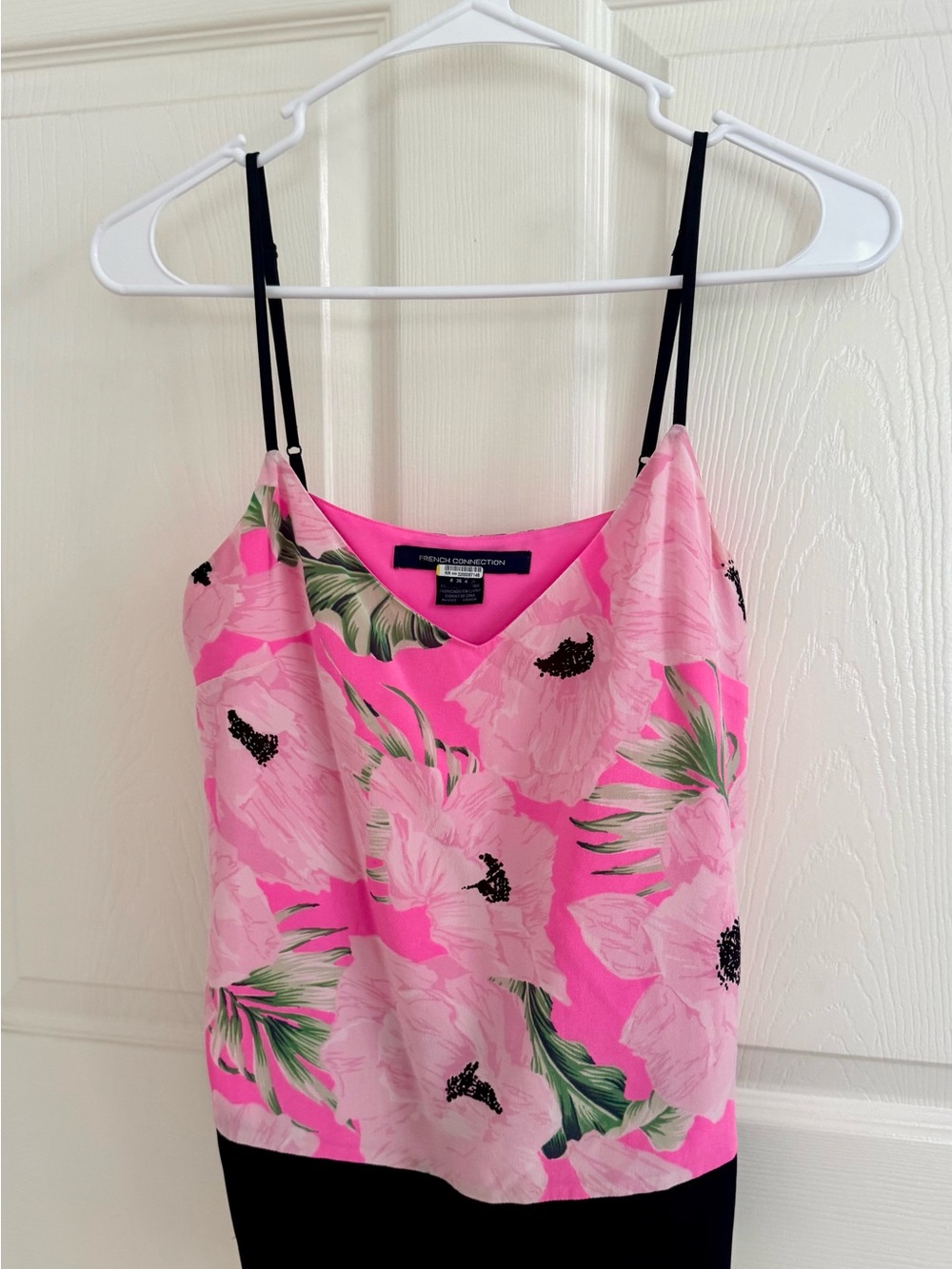 French Connection loose Pink Floral V-Neck Camisole with Black Straps
